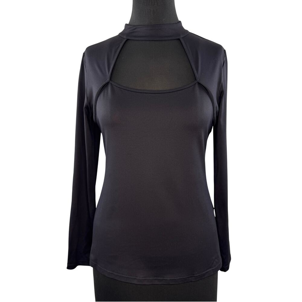 Anne Fontaine Adele Black Shirt Cutout Stretch Mock Neck Slim Fit Size 40 NEW
